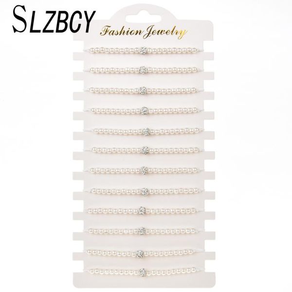 

charm bracelets 12 pcs/lot white imitation pearls beads strand for women crystal disco ball charms adjustable bracelet fashion jewelry, Golden;silver
