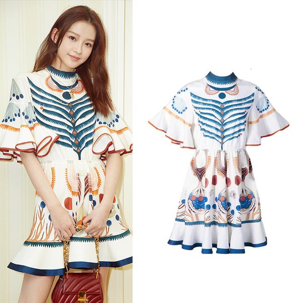 

dress [in production] sun yi's 2021 french fashion printed round neck lotus sleeve, White;black
