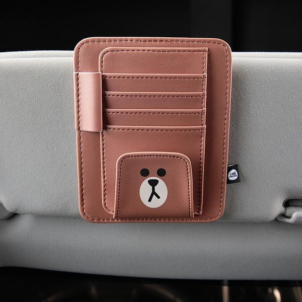 

car organizer sun visor storage multifunctional pu bear brown bag auto ticket card holder styling accessories