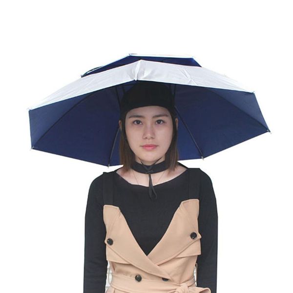 

umbrellas 2 pieces fishing umbrella hat hiking beach camping headwear cap foldable sunscreen shade head