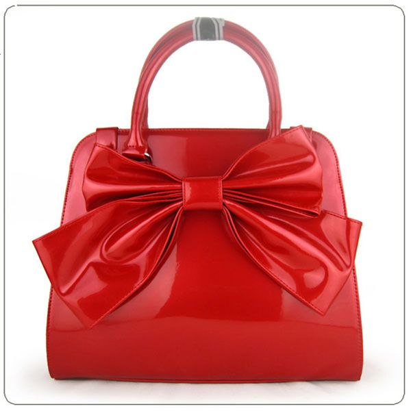 

red pearl pu butterfly knot lady's hand high grade dinner bag