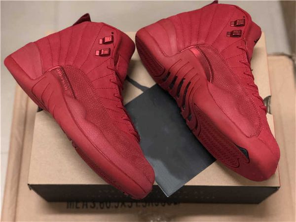 

12 xii bulls mens basketball shoes jumpman 12s all red outdoor sports sneakers ship with box size us7-13