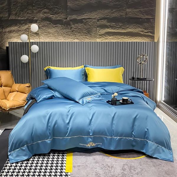 

bedding sets 4pcs produsatin tencel embroidery luxury bed set double  king size duvet cover sheet pillowcase