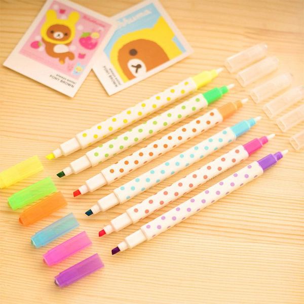 

highlighters 6 pens/lot 6-color colorful ink two-tipped highlighter, ygb00006, Black;red