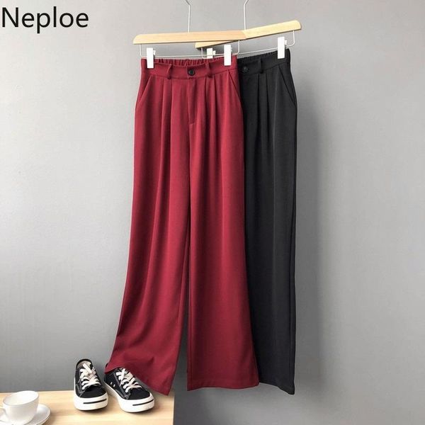 

women's pants & capris neploe korean high waist hip drape wide leg spring summer 2021 loose elastic button solid trousers retro ol pant, Black;white