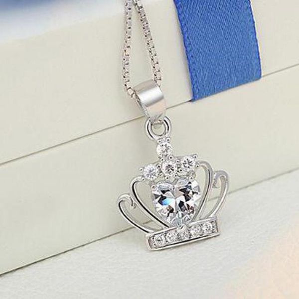 

chains crown pendant necklace for women crystal queen princess necklaces & pendants silver color without chain