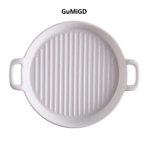 

dishes & plates japanese double ear ceramic corrugated baking pan round western pizza high temperature resistant oven die pasta