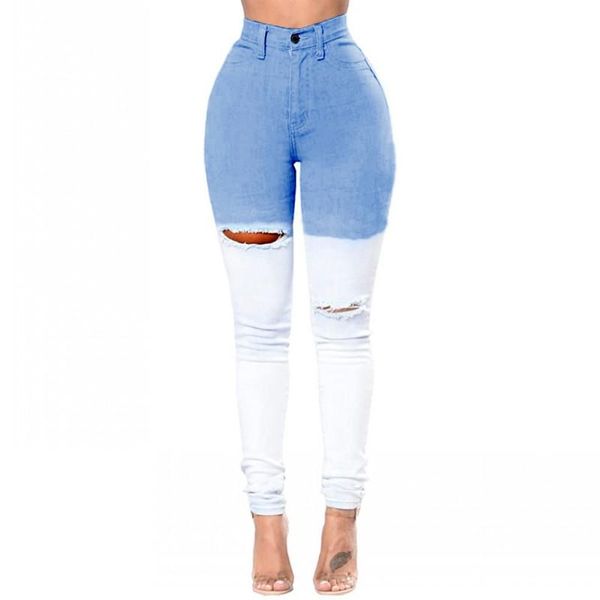 

women's jeans fashion light blue european and american casual 2021 winter all-match color matching slim-fit trousers s-2xl