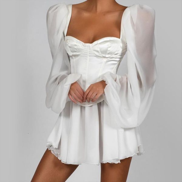 

bodycon lantern sleeve women dresses y2k corset chiffon white autumn beach vacation outfit elegant party, Black;gray