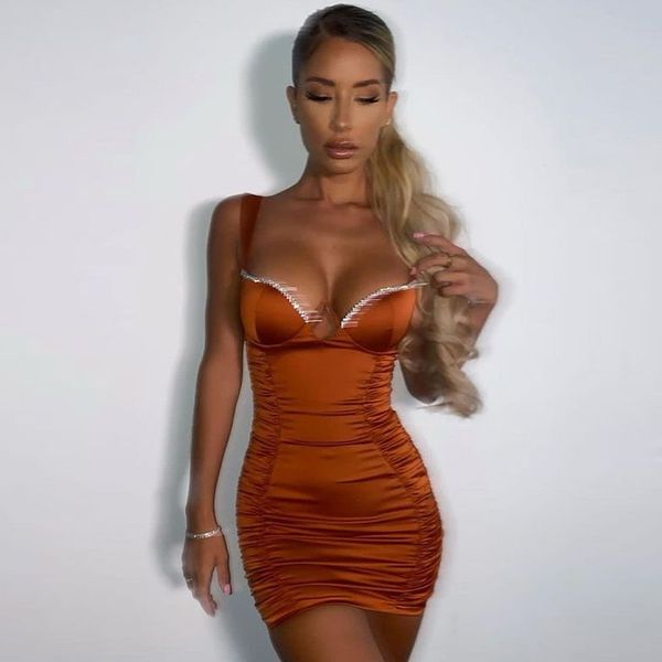 

2021avrilyaan brown diamonds pleated bodycon dress for women backless mini summer dress vestidos 2021 night club party dresses, Black;gray