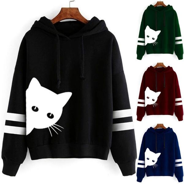 

women's hoodies & sweatshirts pullover blouse print thickening coat womens cat long sleeve hoodie sweatshirt hooded, Black