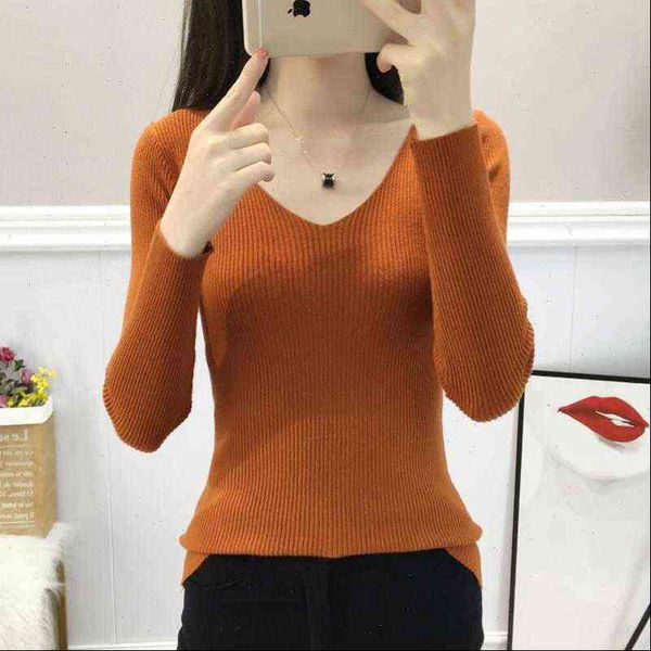 

Women Sweaters Arrival Knit Sweater Autumn Winter Sexy V neck Korean Pullover Ladies Basic Top Fashion Casual Jumper, White;black