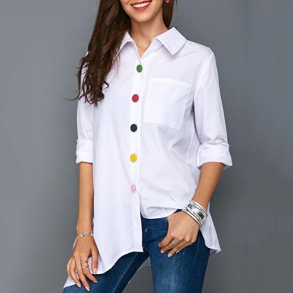 

women's blouses & shirts irregular thin women office lady shirt plus size colorful button white long sleeve feminine summer