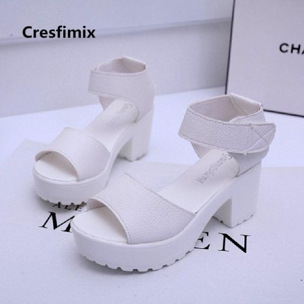 

cresfimix sandalias women classic white hook loop high heel sandals lady spring & summer black pu leather platform c2807