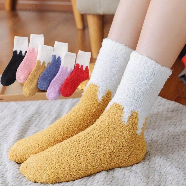 Candy Farbe Mittelrohr Korallen Fleece Dicke Warme Socken Für Frauen Winter Terry Handtuch Schlafen Boden Socken Weiche Bequeme strumpfwaren