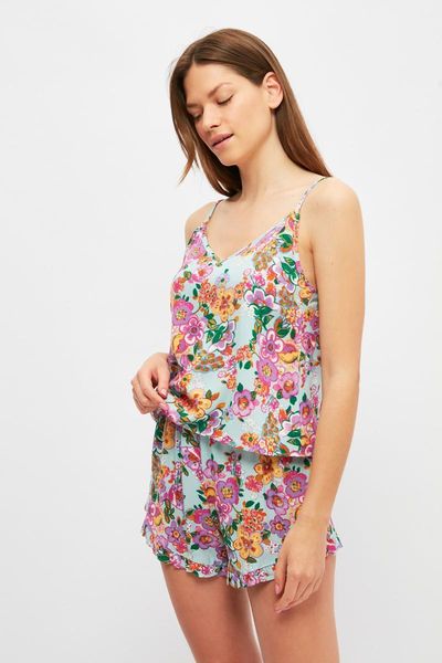 

men's sleepwear trendyol flower pattern woven pajamas set thmss21pt1526, Black;brown