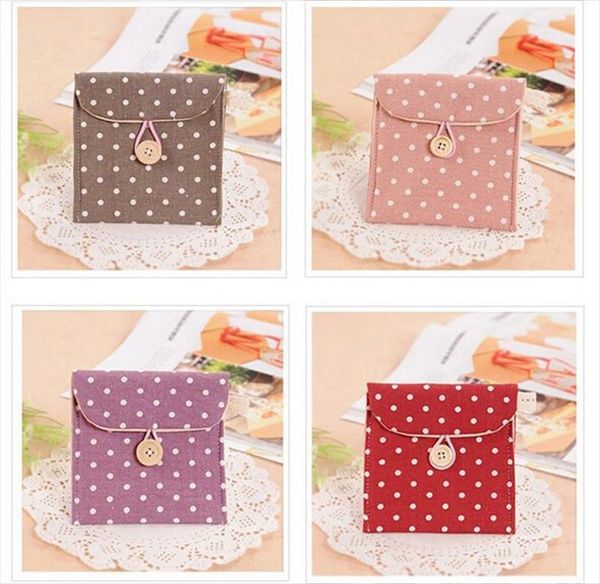 

polka dot organizer storage cosmetic bag female hygiene sanitary napkins package small cotton purse case