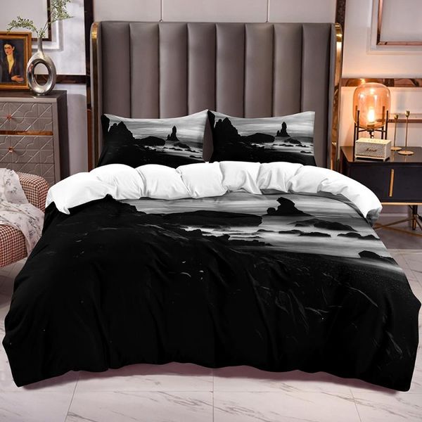 

bedding sets seaside reef pattern duvet cover with natural landscape theme comforter zipper closure black print