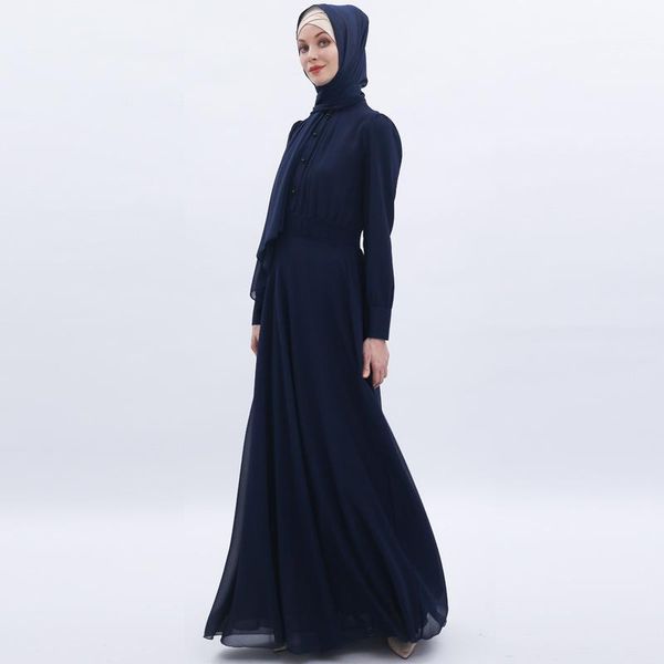 

casual dresses ladies double-layer chiffon long skirt 2021 muslim women's robe and big swing dress arab, Black;gray