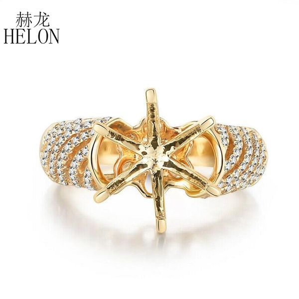 

cluster rings helon round 9.5-10mm solid 14k yellow gold au585 0.3ct natural diamond engagement wedding women jewelry semi mount ring settin, Golden;silver