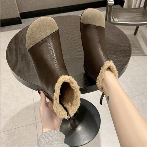 

boots woman winter snow fashion flat plus velvet casual pu splicing non-slip warm thicken short, Black