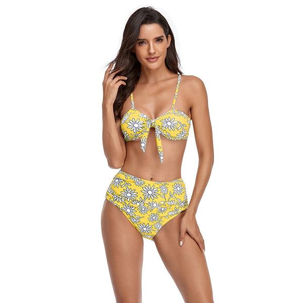 

women's swimwear swimsuit women 2021 high waist beachwear two piece set floral print bikini bathing suit 2 pc, White;black