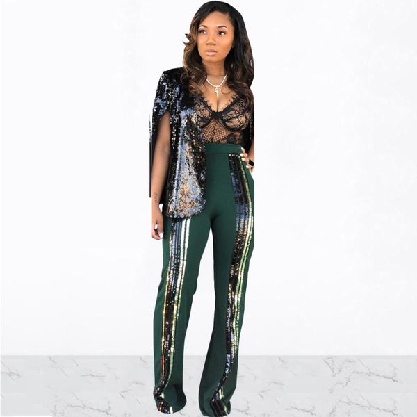 

women's pants & capris plus size women sequined striped long sweatpants casual streetwear high waist hollow out wide leg trousers, Black;white