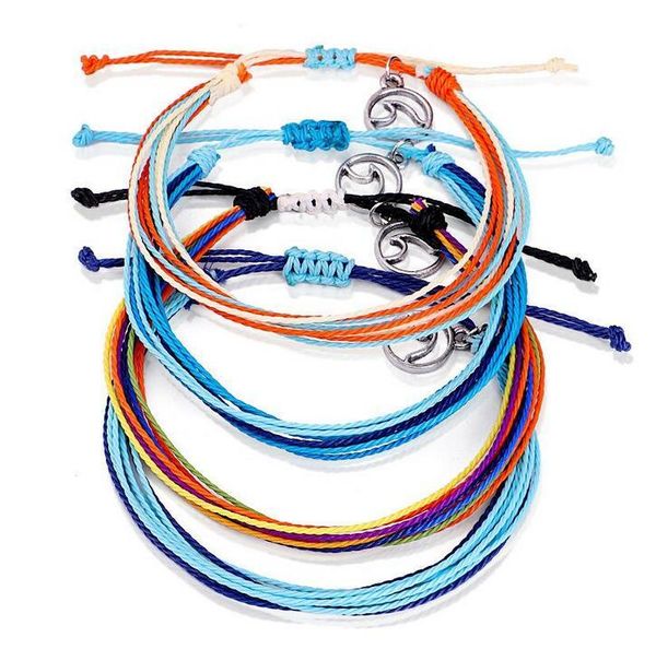 Nova cadeia de cera braceletes tecidos multicamadas multicamadas pulseira de amizade onda encanto ajustável pulseira trançado para mulheres meninas epacket livre