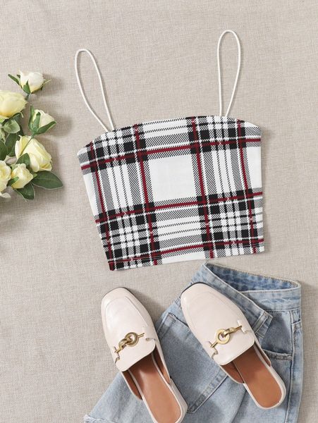 

tartan crop cami 05zc#, White
