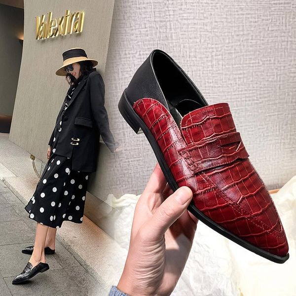 

dress shoes women pumps natural leather plus size 22-26.5cm stone pattern embossed pointed toe fashion heels, Black