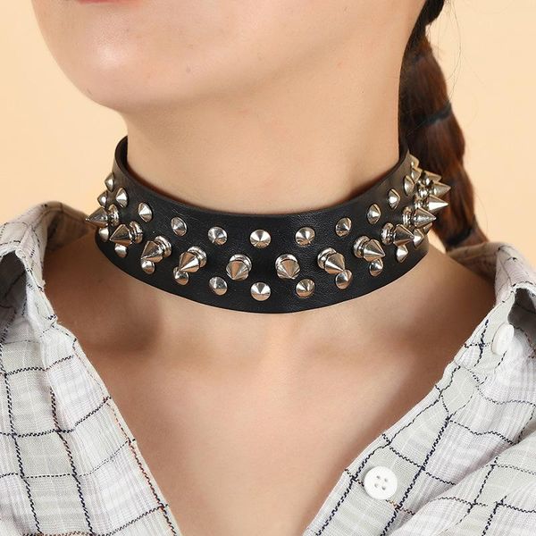 

chains western style vintage punk hip hop leather collarbone chain necklace, Silver