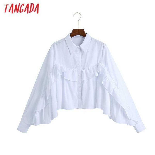 

tangada women ruffles white shirts long sleeve turn down collar elegant ladies crop 6z73 210609