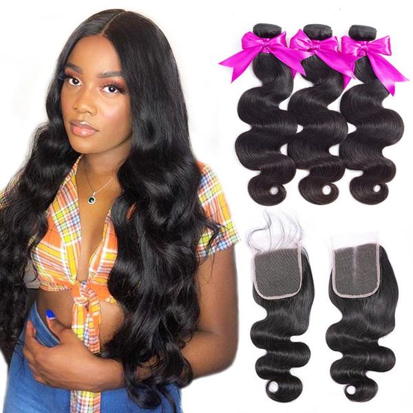 

human hair bulks reshine peruvian body wave bundles with closure remy 4x4 lace, Black