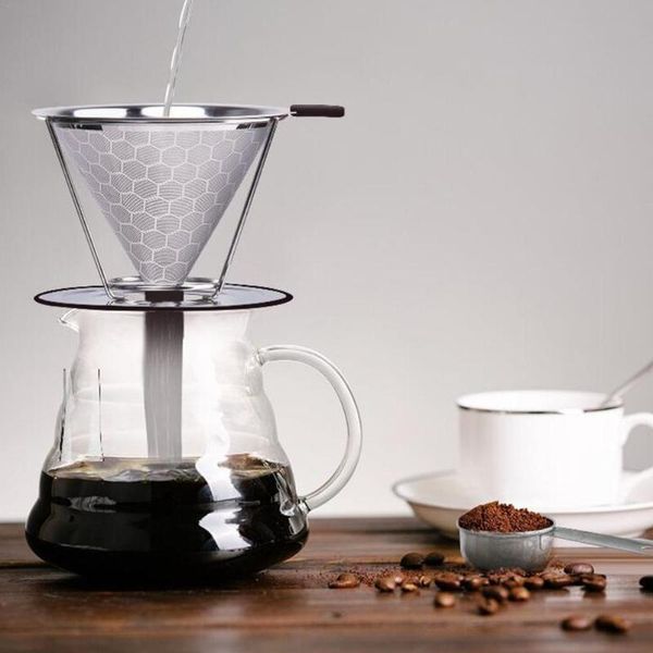 

coffee filters 304 stainless steel double - layer leak kit with cleaning brush reusable filter