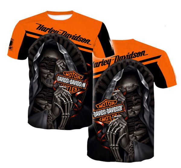 

summer men short sleeve t-shirt harley 3d digital printed round collar loose, White;black