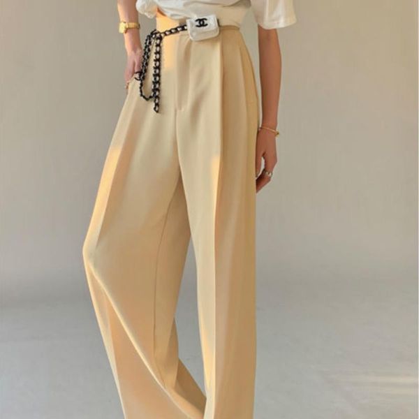 

women's pants & capris designer elegant suit women summer 2021 slim casual korean fashion wide-legged solid high-waist office lady clot, Black;white