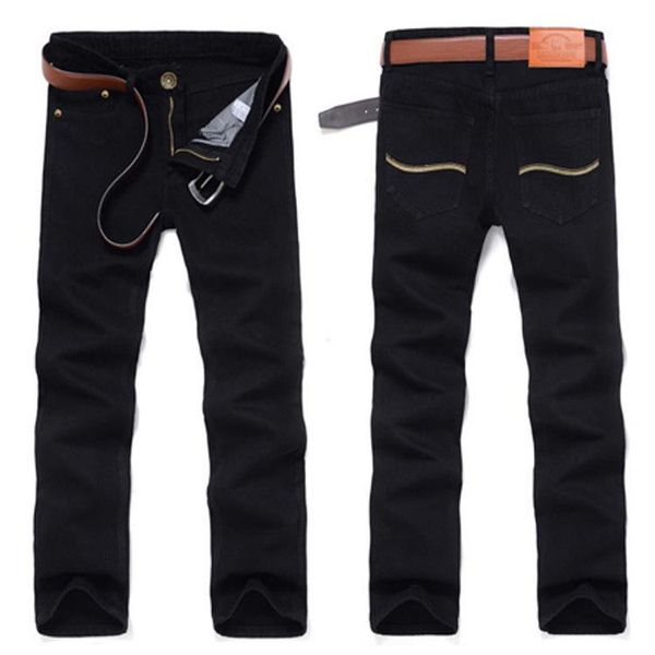 

men's jeans mens straight-leg slim-fit mid-waist work pants black long, Blue