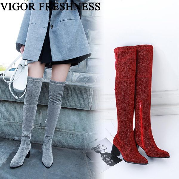 

boots vigor freshness women shoes bling long 6cm heels woman autumn ladies ankle winter my396, Black