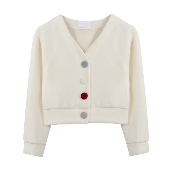 

women sweater knitted long sleeve white pink blue red cardigans v-neck cropped button m0422 210514