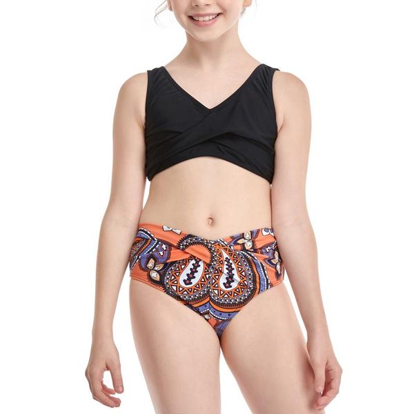 

mother and daughter two pieces bikini family matching swimsuit girls swimwear set swimdress tankini biquini#45 one-pieces, Black