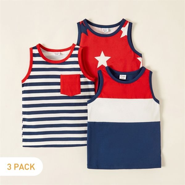 

3-pack trendy stripe stars pocket multi-color camisole tee 210528, Blue