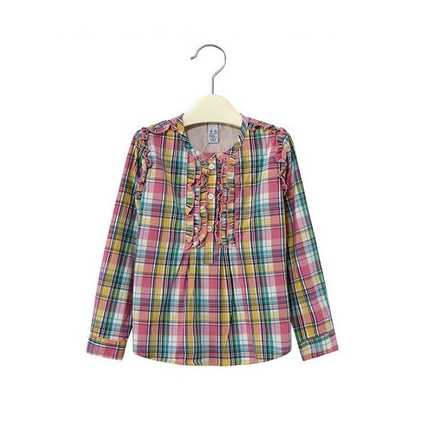 Grid meninas camisas xadrez de xadrez Children's camisa longa blusas Primavera tops 2 3 4 5 6 7 8 9 10 Anos Crianças t-shirts Top 210413