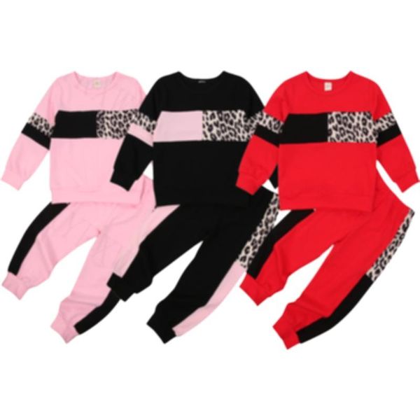 

children's clothing sets fashion autumn toddler kids girls leopard print sweatshirts +pants sports clothes tracksuits 1-6y, White