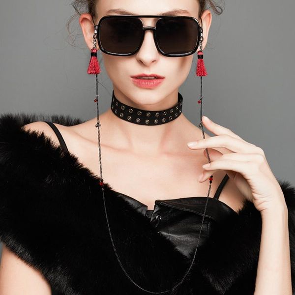 

sunglasses cases & bags red rhinestone chains for women spring tassel retro eyeglasses lanyards ladies bead gold fringe glasses necklace