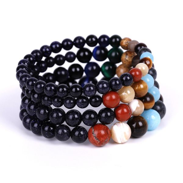 

6mm 8mm 10mm blue goldstone beads stone strands galaxy bracelet for man woman couples, Black