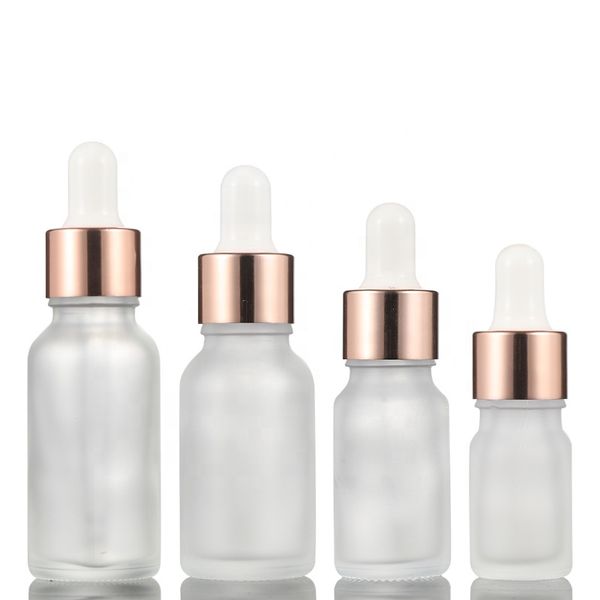 

frosted clear glass essential oil perfume bottle liquid reagent pipette dropper bottles with rose gold cap 5ml 10ml 15ml 20ml 30ml 50ml 100m