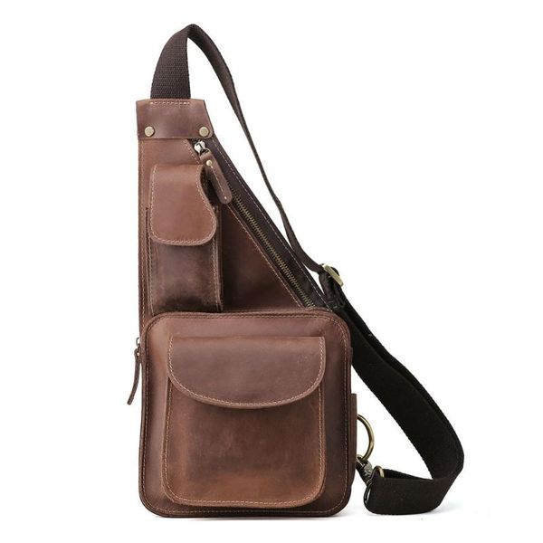 

tiding crazy horse skin britsh retro style men's chest bag small simple daypack sling shoulder messenger bags brown 8051 waist