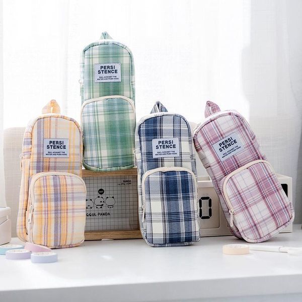 

kawaii plaid schoolbag shape pencil cases large capacity stationery organizer aesthetic pen bag creative school supplies bags