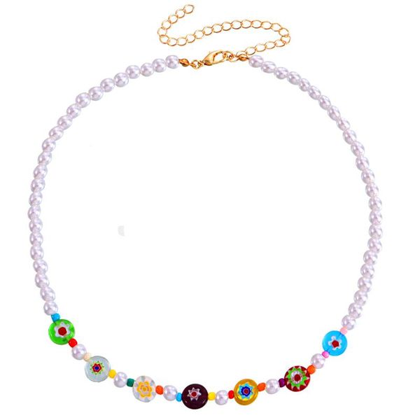 

chokers baroque imitation pearl chain choker necklace for women bohemia colorful flower beads necklaces trend party jewelry gifts, Golden;silver