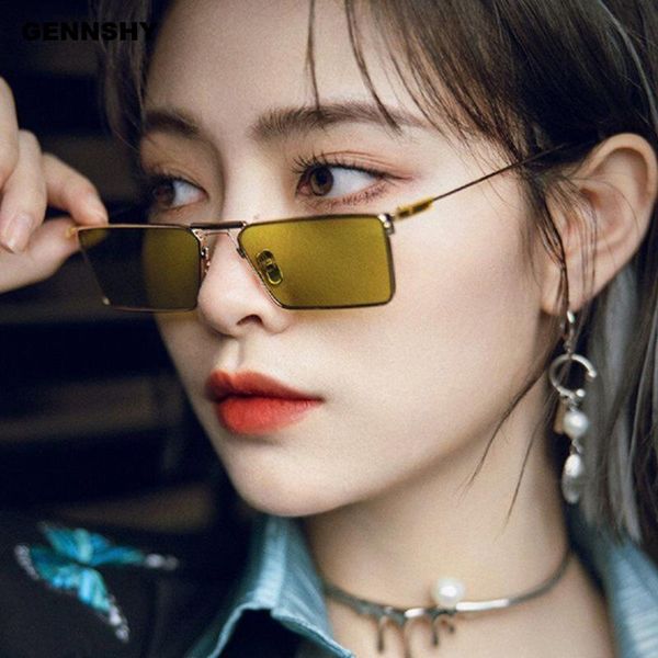 

sunglasses 2021 est small square women men unique metal fashion gold frame green ocean lenses eyeglasses street beat uv400, White;black
